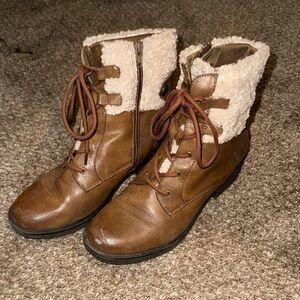 Brown and Cream Women's Boots